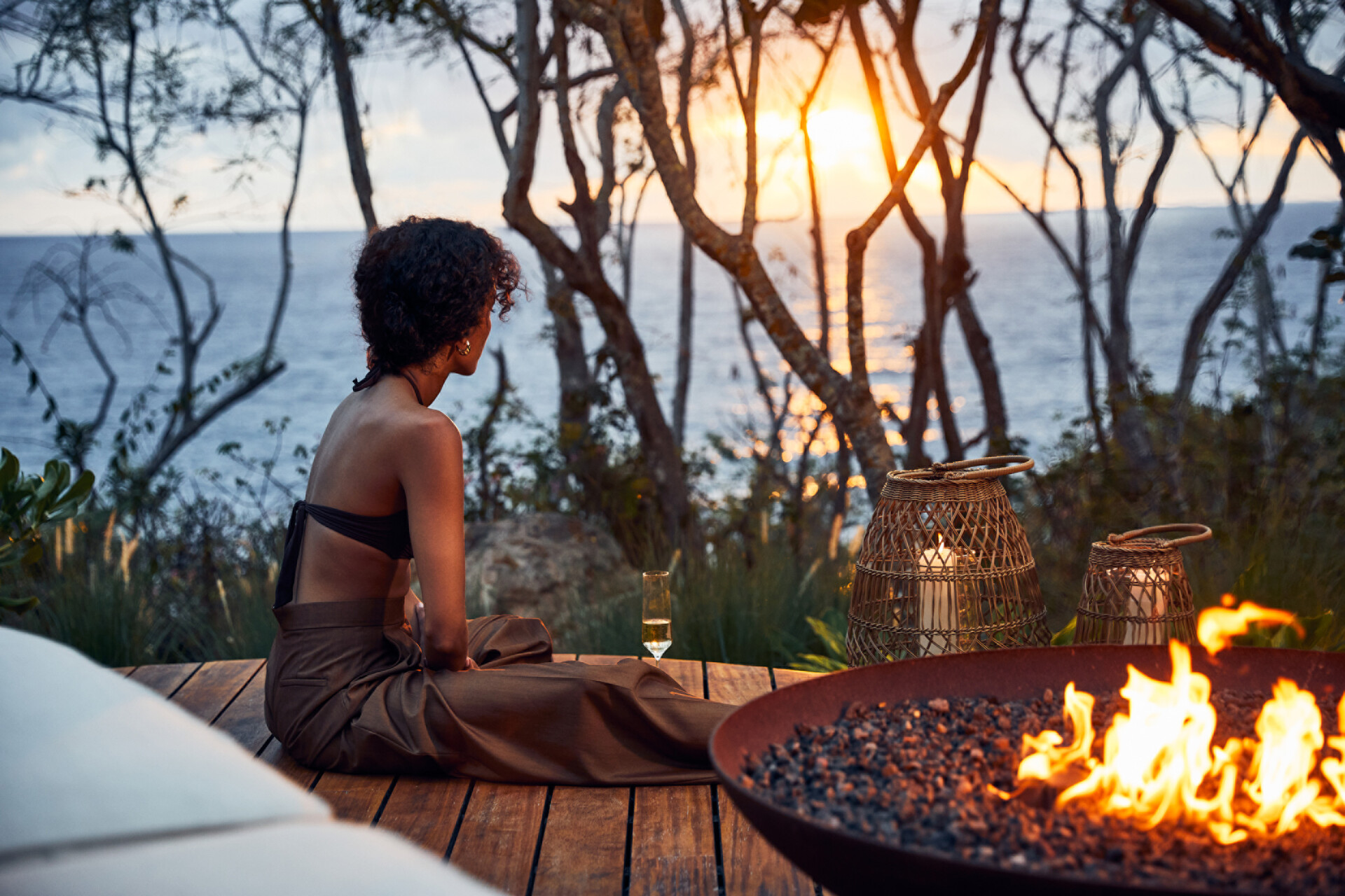 Oceanview fire pit at sunset