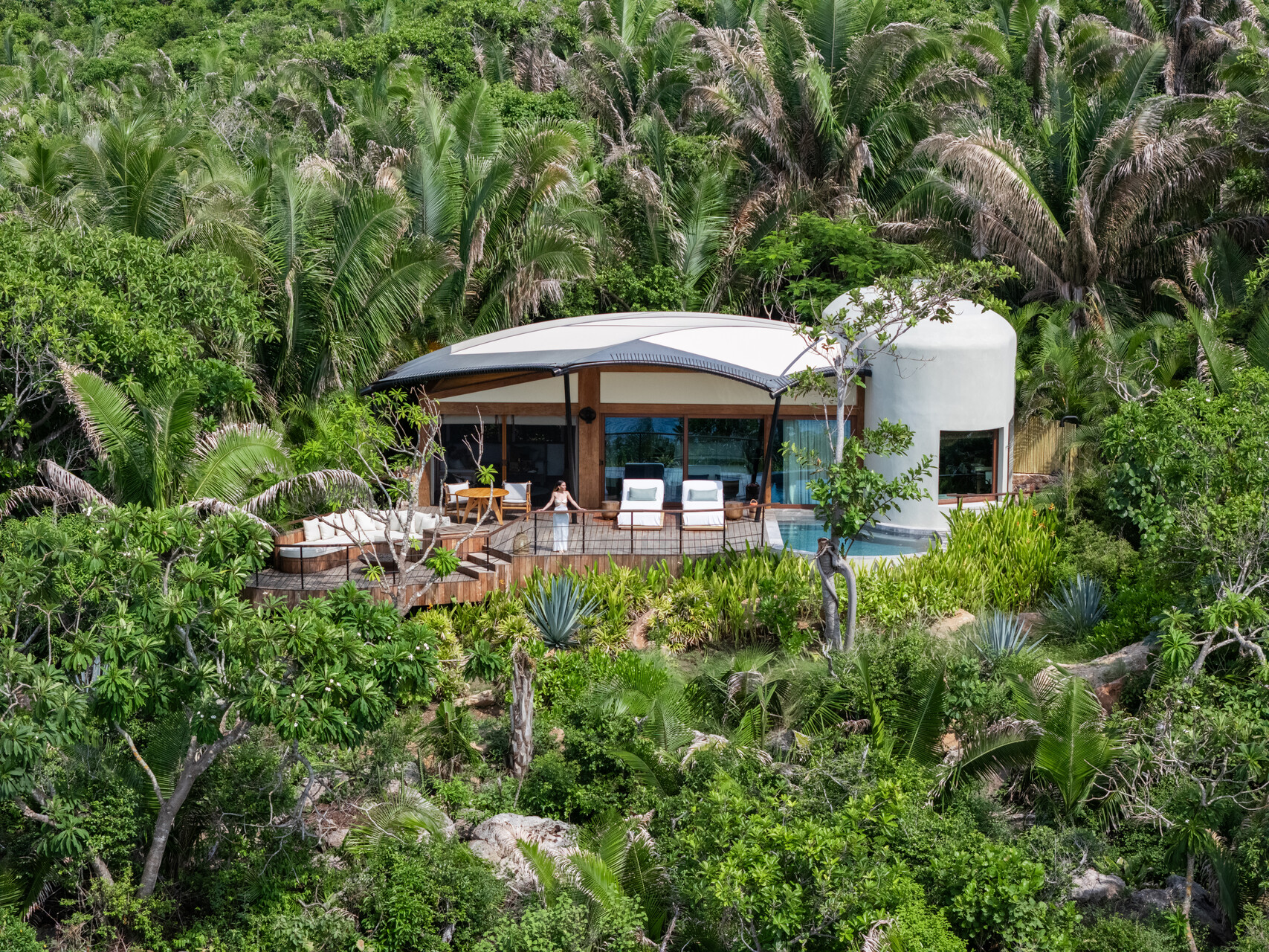 Panoramic view of luxury bungalow exterior at Naviva